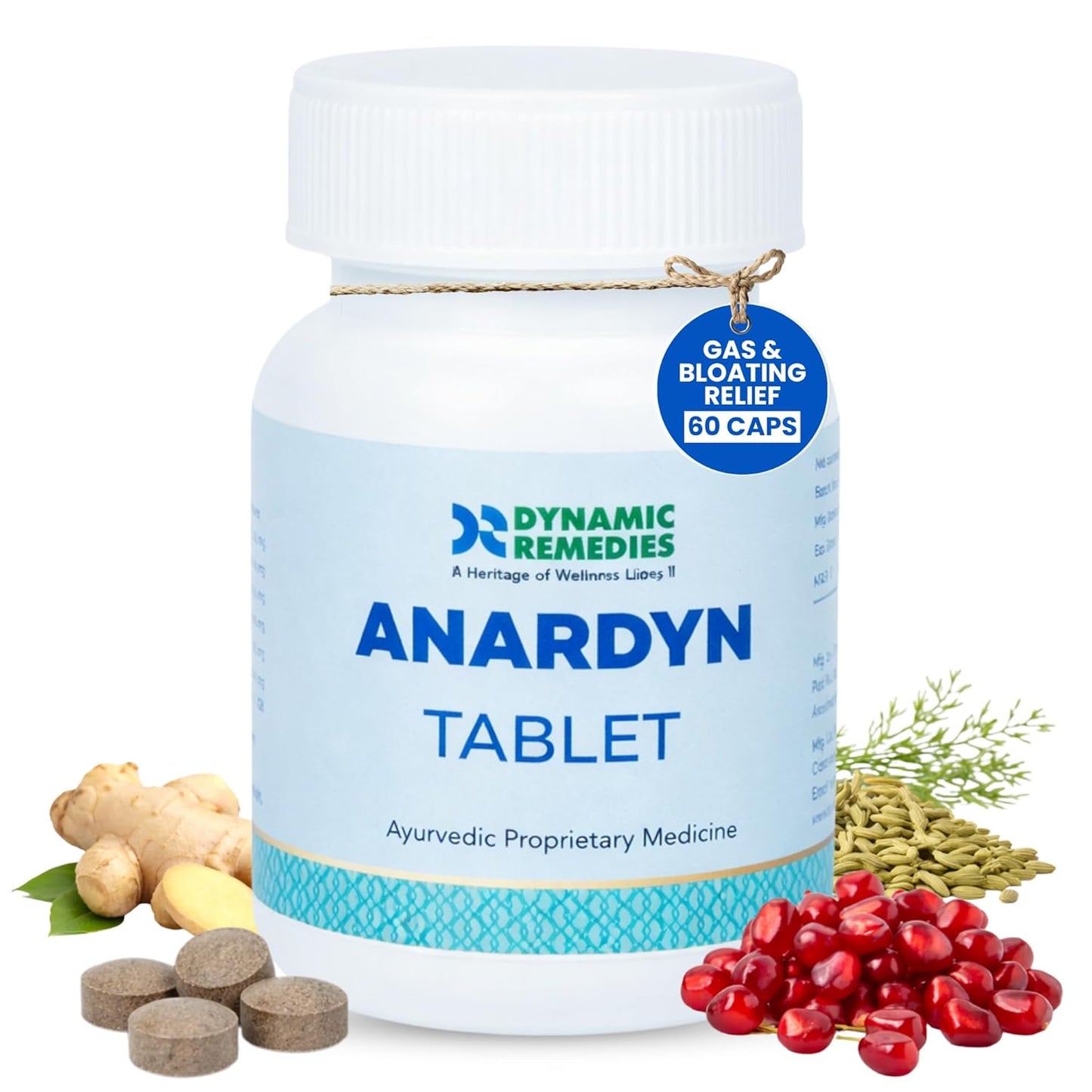 Anardyn Ayurvedic Digestive Tablets for Gas, Acidity, Bloating & Low Appetite | With Shunthi, Anardana & Saunf | Supports Healthy Digestion | 60 Tabs