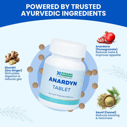 Anardyn Ayurvedic Digestive Tablets for Gas, Acidity, Bloating & Low Appetite | With Shunthi, Anardana & Saunf | Supports Healthy Digestion | 60 Tabs