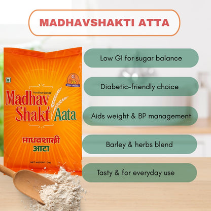 Madhavshakti 2kg Atta |With Barley, Wheat Husk, Methi & Cinnamon|Supports Sugar Control &Metabolic Wellness
