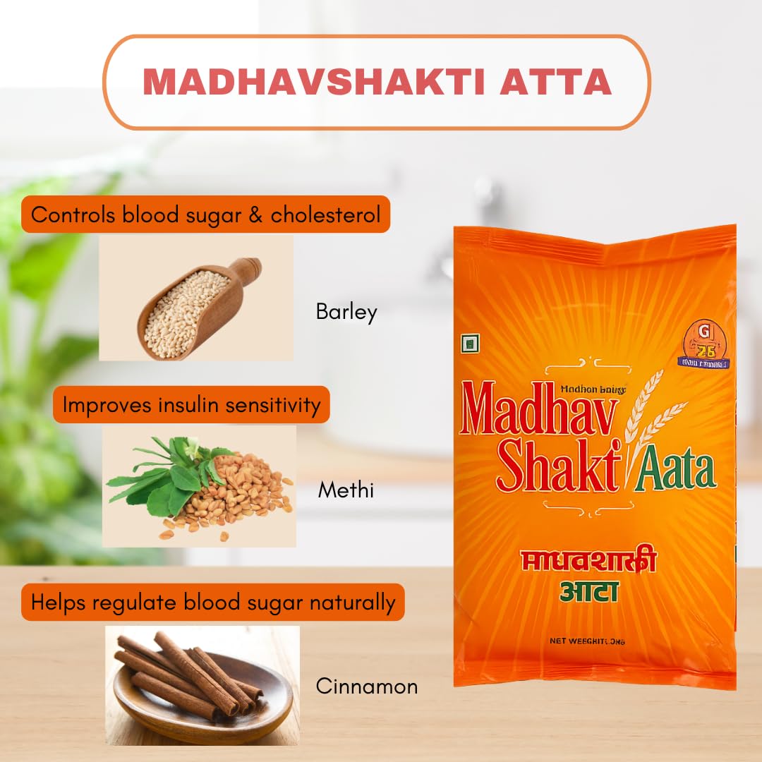 Madhavshakti 2kg Atta |With Barley, Wheat Husk, Methi & Cinnamon|Supports Sugar Control &Metabolic Wellness